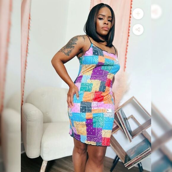 NWOT Paisley Patwork Multi-Colored Bodycon Dress - Picture 1 of 7
